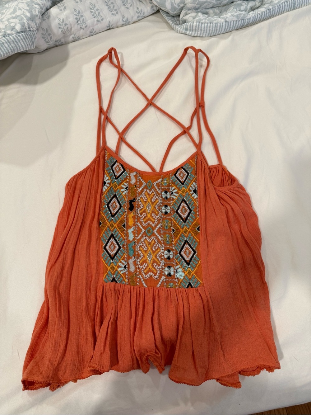 Ecote Burnt Orange Embroidered Strappy Boho Camisole